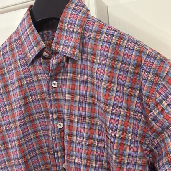 Alan Flusser Men’s Small Multicolored Stripe Button Down Long Sleeve Shirt - Picture 2 of 7